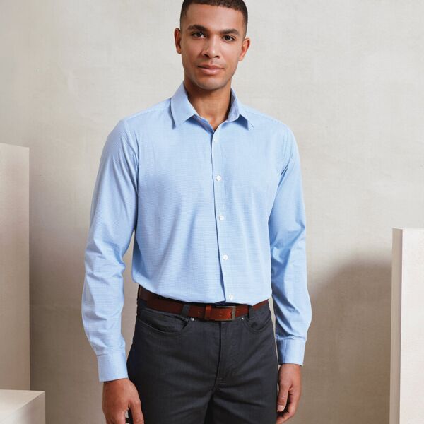 Microcheck (Gingham) long sleeve cotton shirt Thumbnail