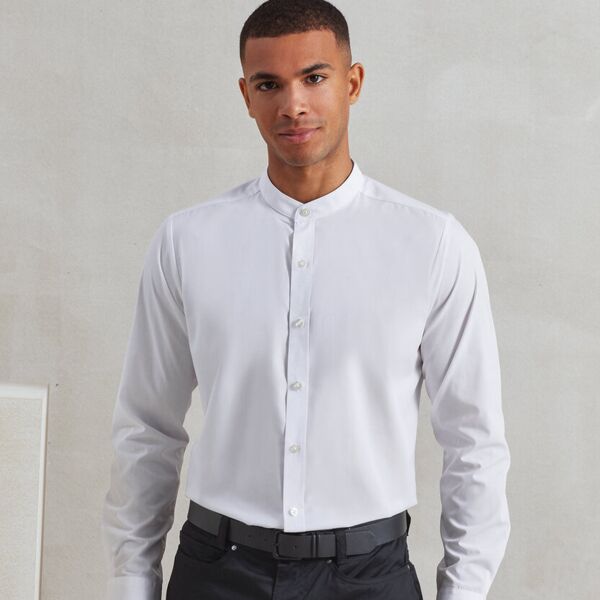 Banded collar grandad long sleeve shirt Thumbnail